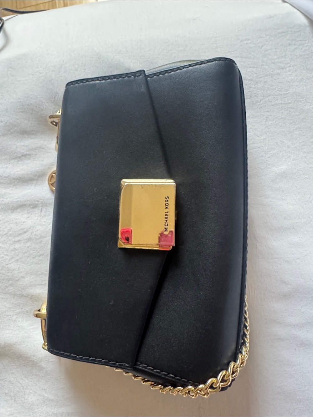 Michael Kors Black Leather Crossbody with Gold-Tone Hardware